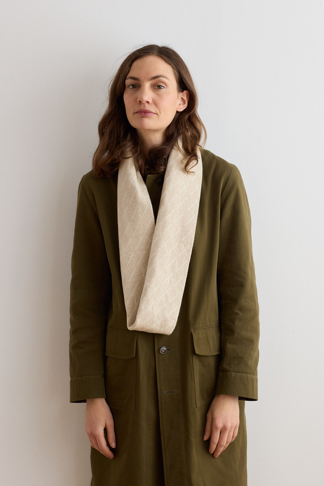 Circle Scarf "Forest" - Oatmeal & White