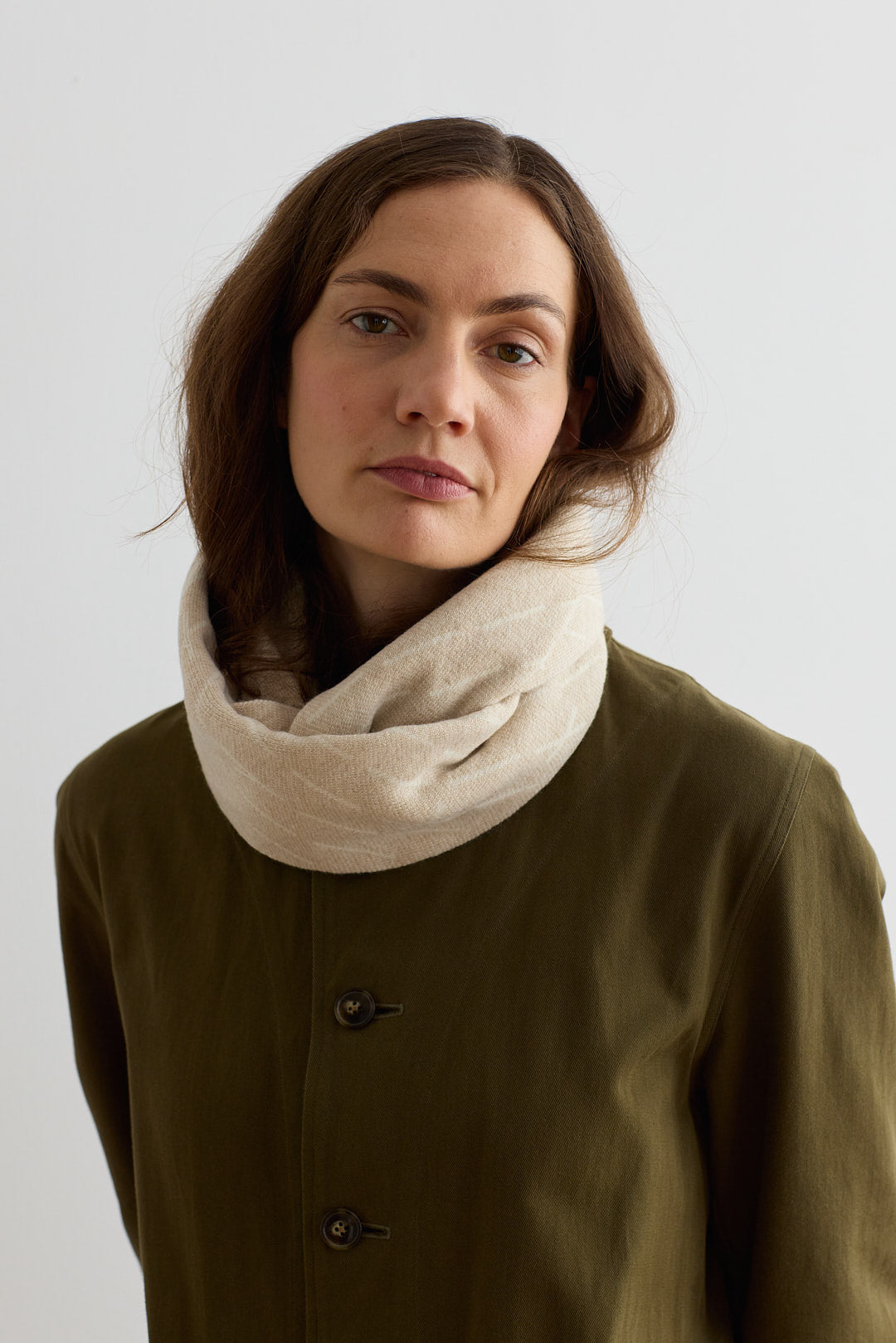 Circle Scarf "Forest" - Oatmeal & White