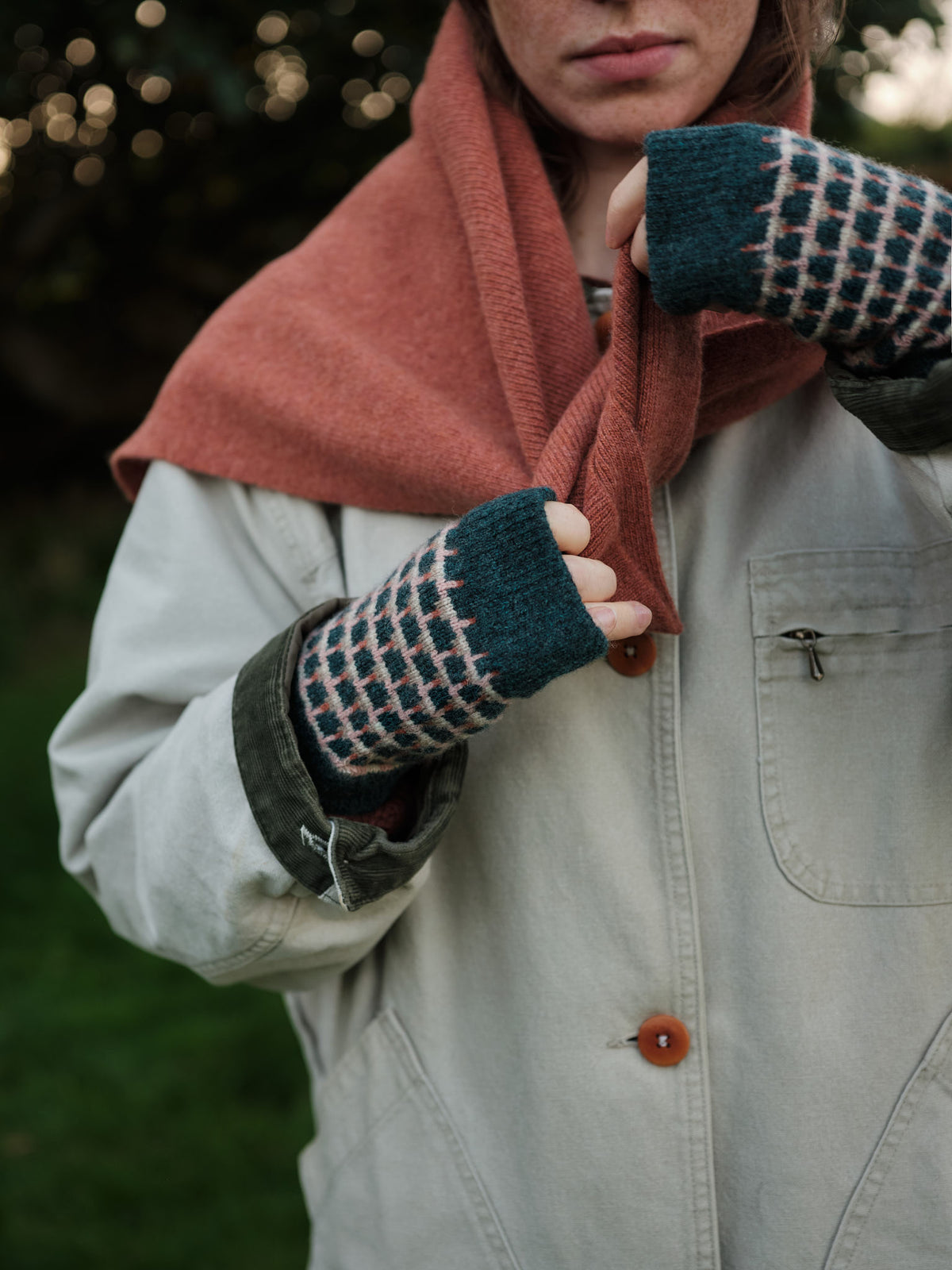 Fingerless Mitten "Basket" - Ink, Sweetpea, Iron Oxide - Pre-Order