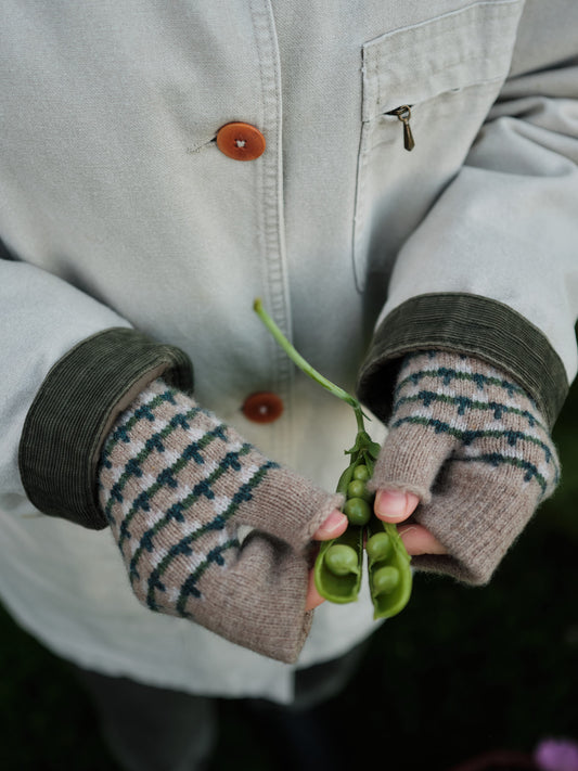 Fingerless Mitten "Basket" - Wren, Ink, Pine - Pre-Order