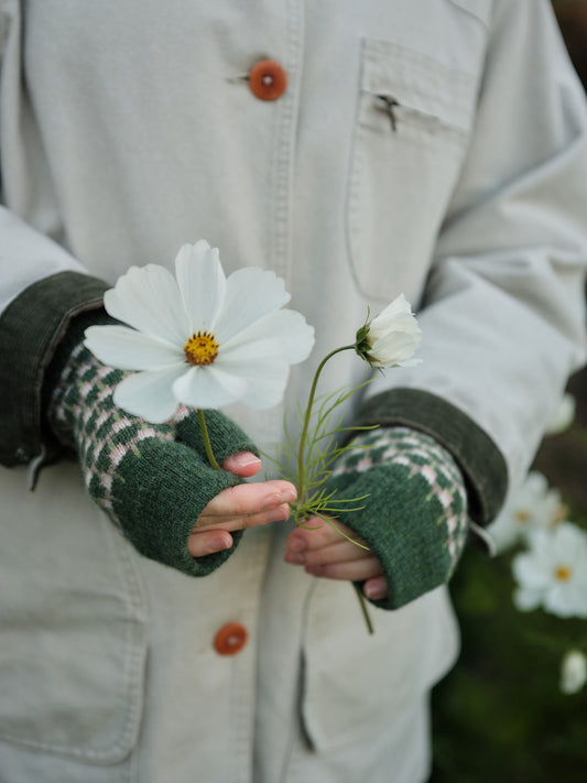 Fingerless Mitten "Basket" - Pine, Field Green, Sweetpea - Pre-Order