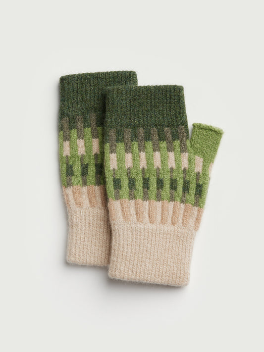 Fingerless Mitten "Harbour" - Oat, Field Green, Pine