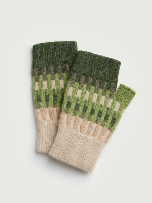 Fingerless Mitten "Harbour" - Oat, Field Green, Pine