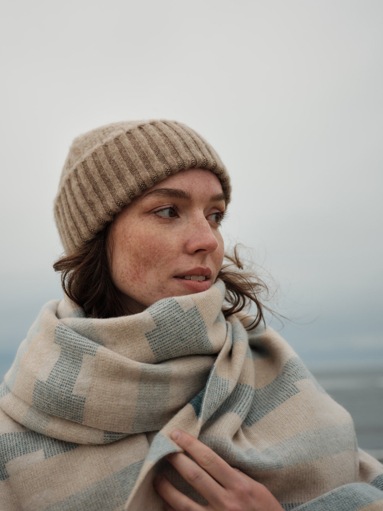 Blanket "Stockholm" - Swansdown, Oat, North Sea