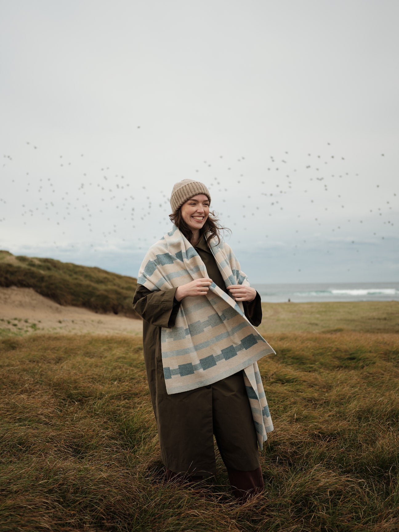 Scarf "Stockholm" - Swansdown, Oat, North Sea