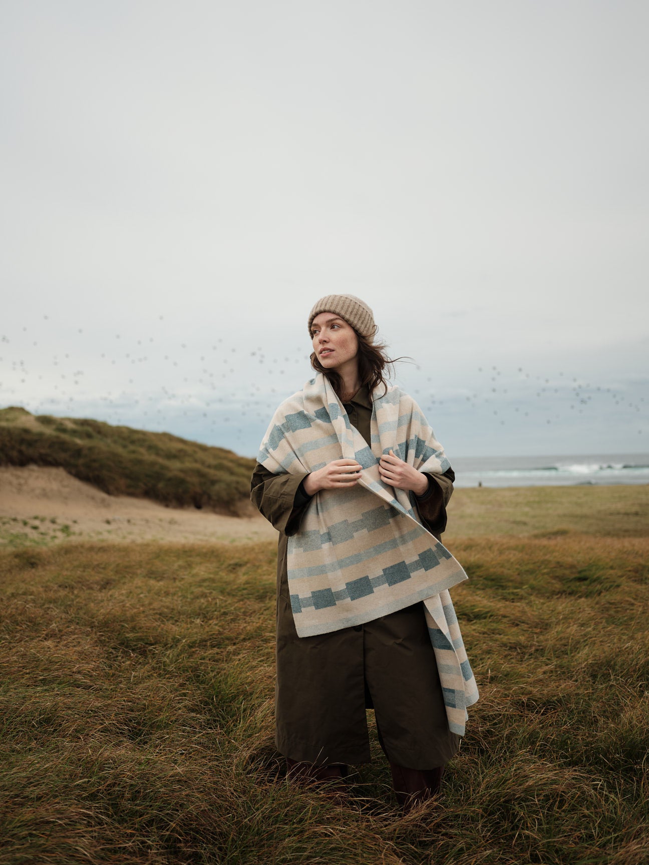 Scarf "Stockholm" - Swansdown, Oat, North Sea